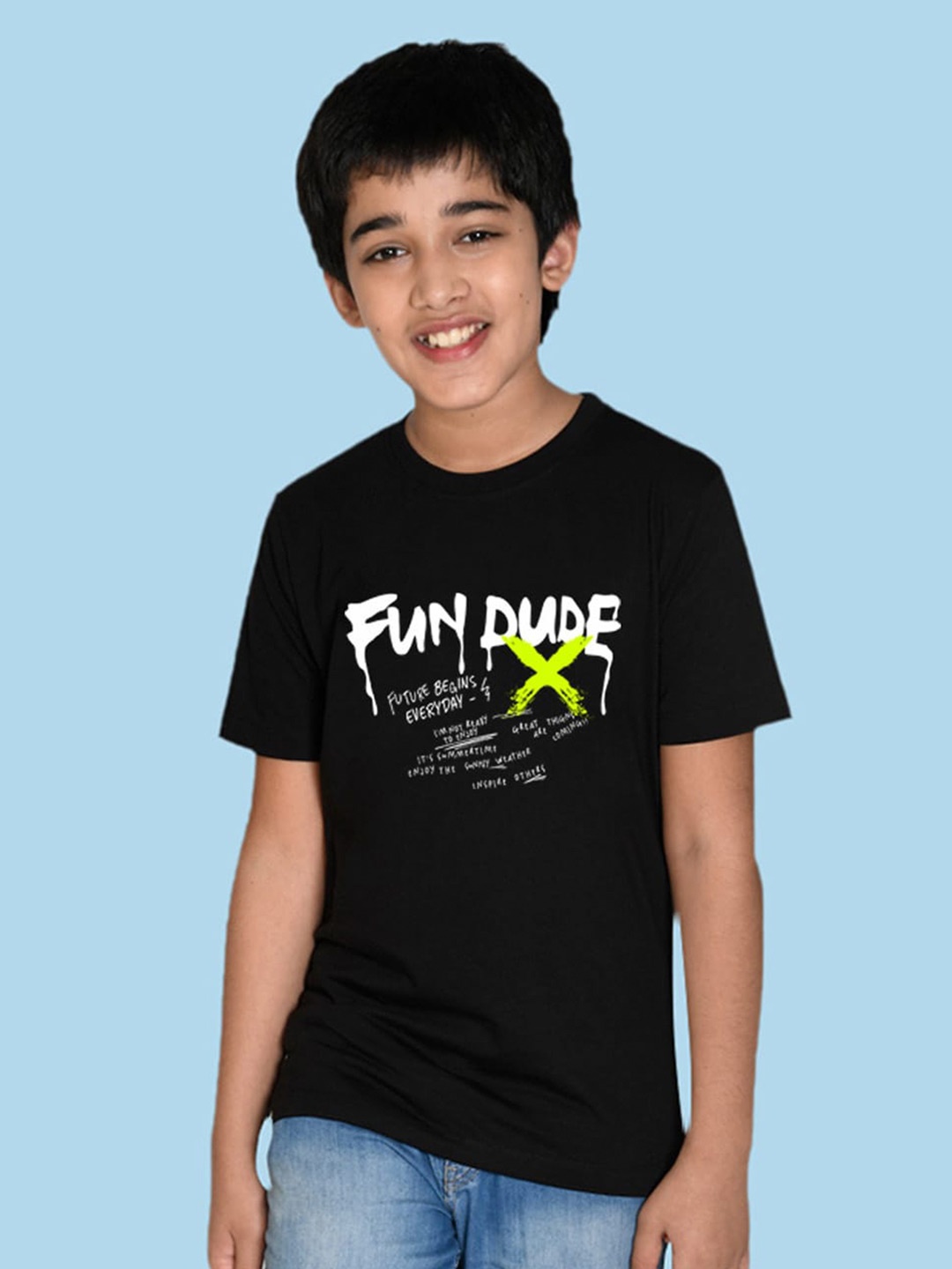 

NUSYL Boys Typography Printed T-shirt, Black