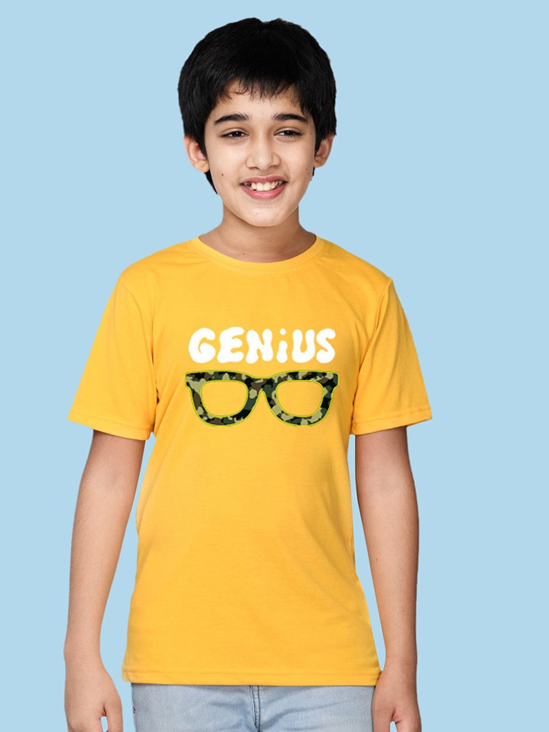 

NUSYL Boys Applique Typography Printed T-shirt, Yellow
