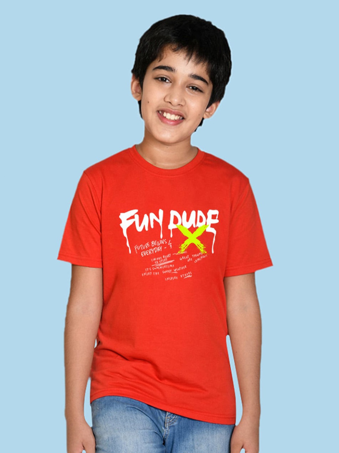 

NUSYL Boys Typography Printed Round Neck T-shirt, Red