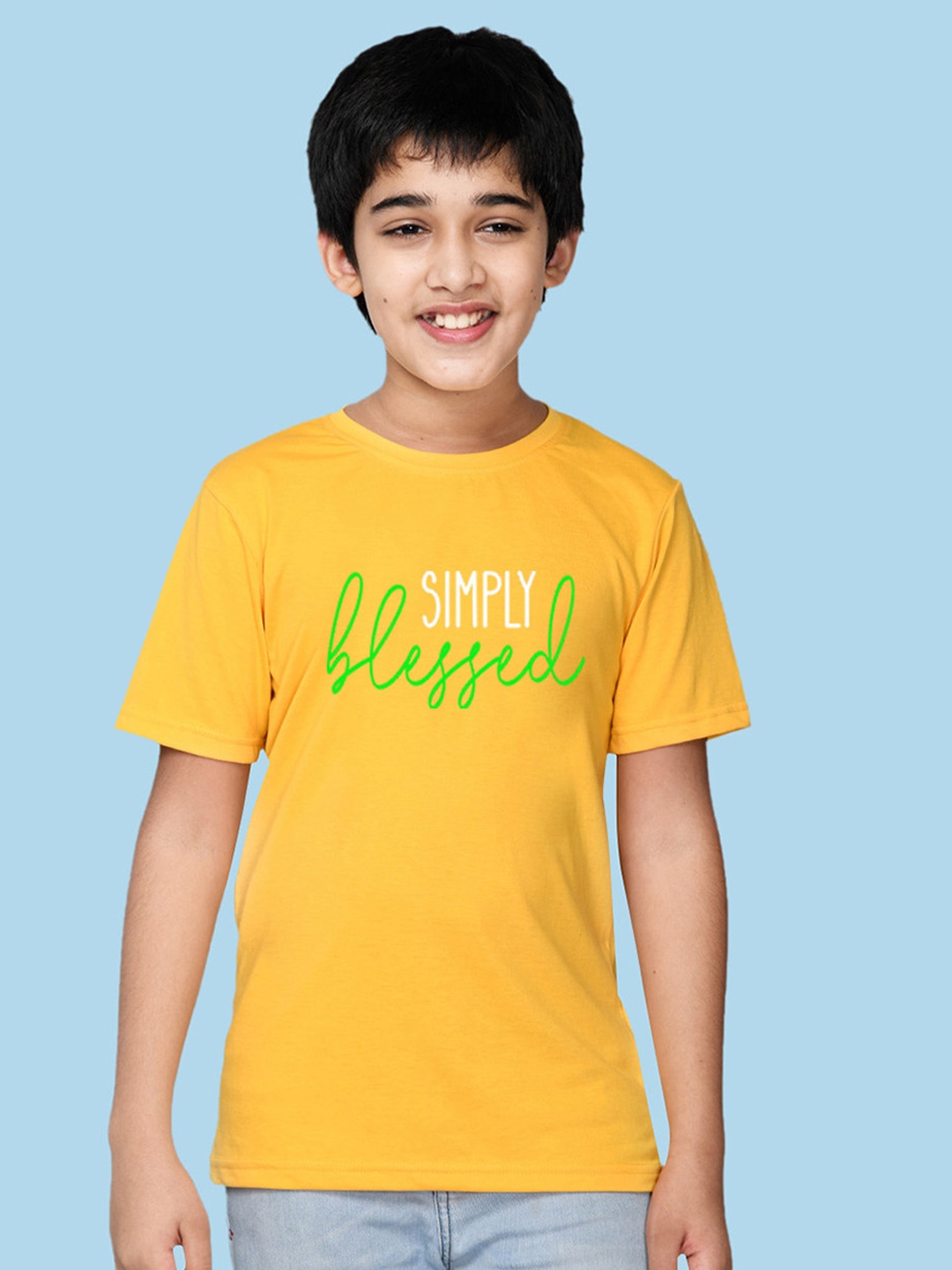 

NUSYL Boys Round Neck Typography Printed T-shirt, Yellow
