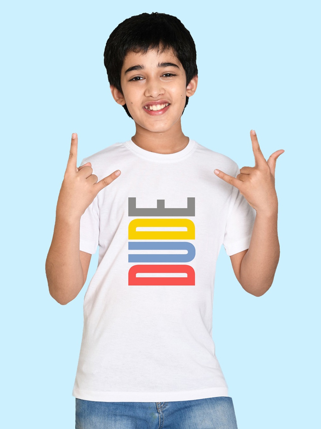 

NUSYL Boys Round Neck Typography Printed Cotton T-shirt, White