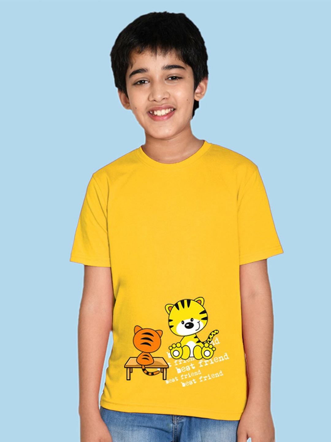 

NUSYL Boys Round Neck Graphic Printed T-shirt, Yellow