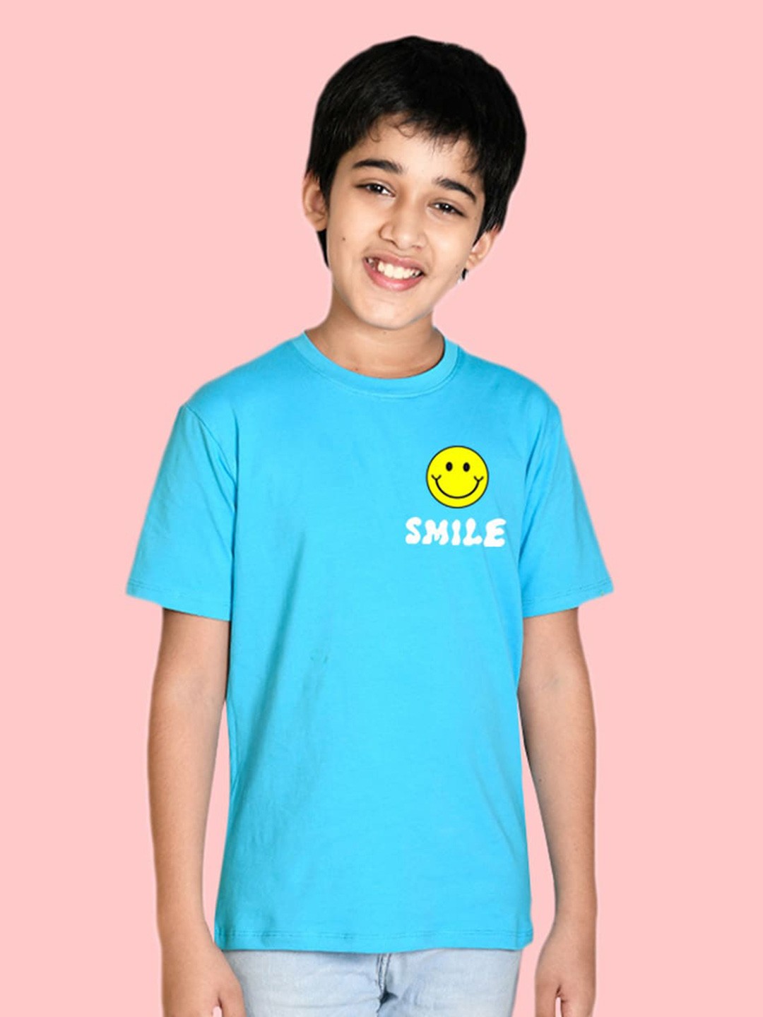 

NUSYL Boys Smiley Printed Round Neck Casual T-shirt, Blue