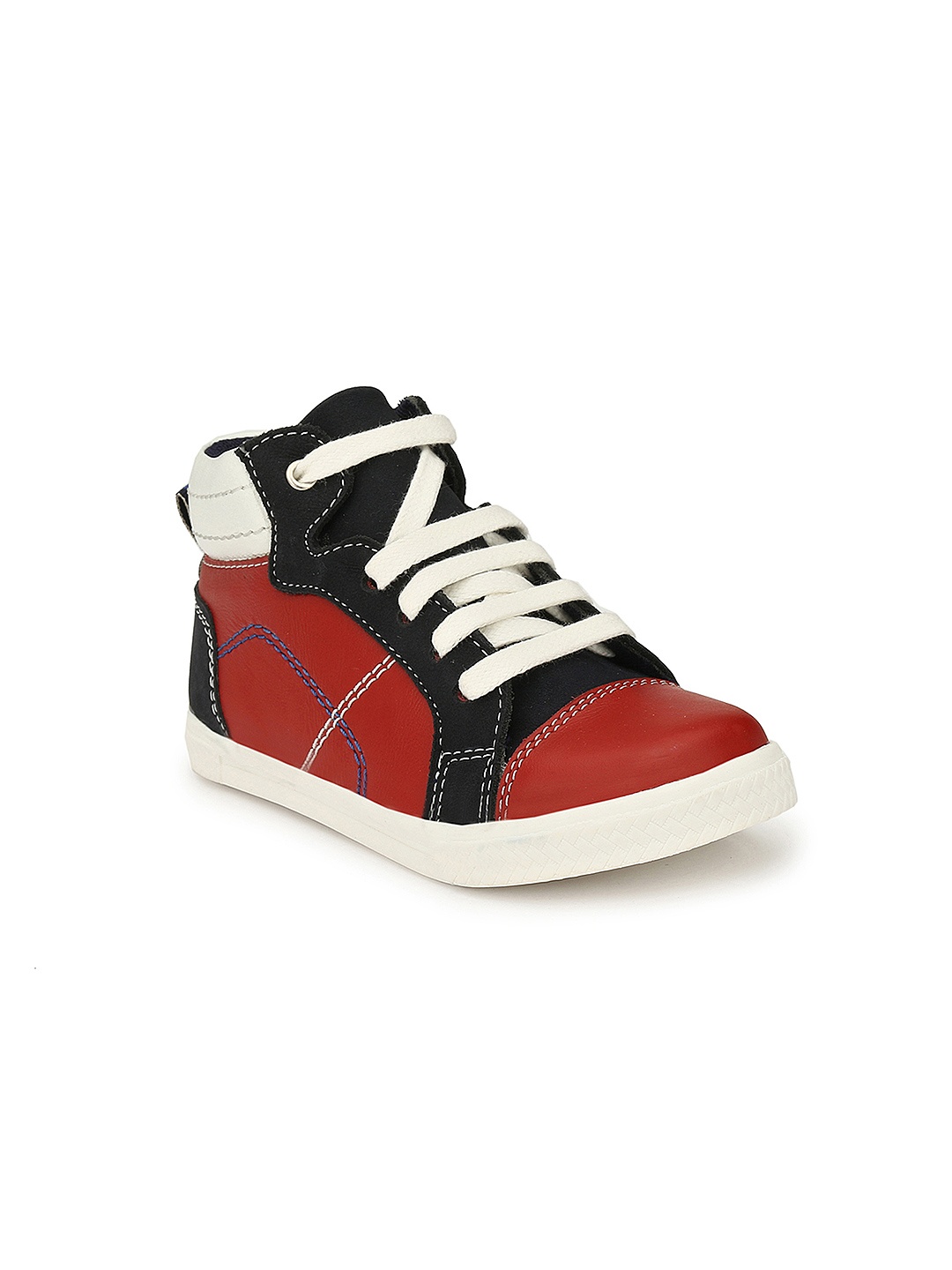 

TUSKEY Boys Red & Black Colourblocked Leather High-Top Sneakers