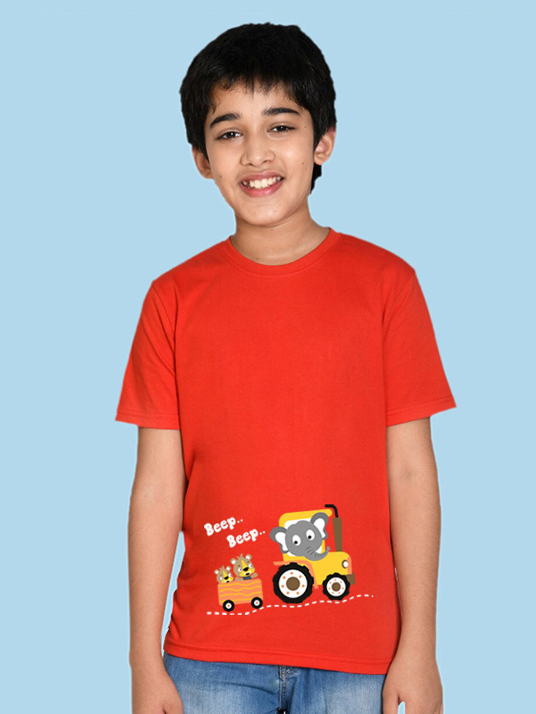 

NUSYL Boys Round Neck Graphic Printed T-shirt, Red