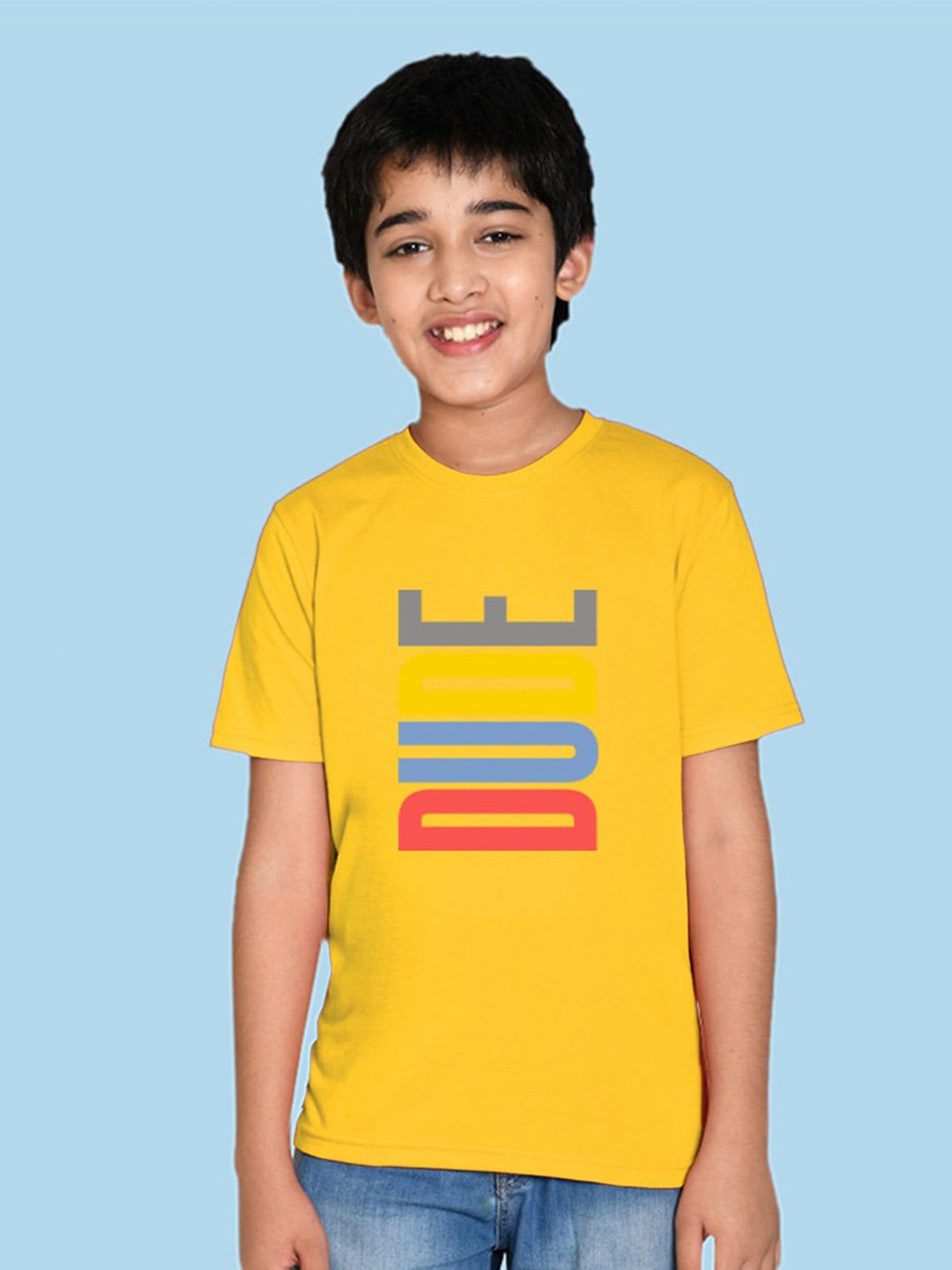 

NUSYL Boys Round Neck Typography Printed Cotton T-shirt, Yellow