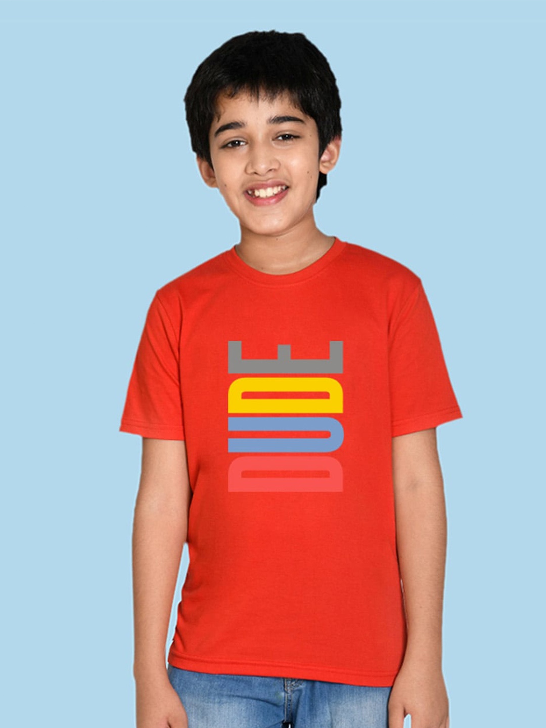 

NUSYL Boys Round Neck Typography Printed T-shirt, Red