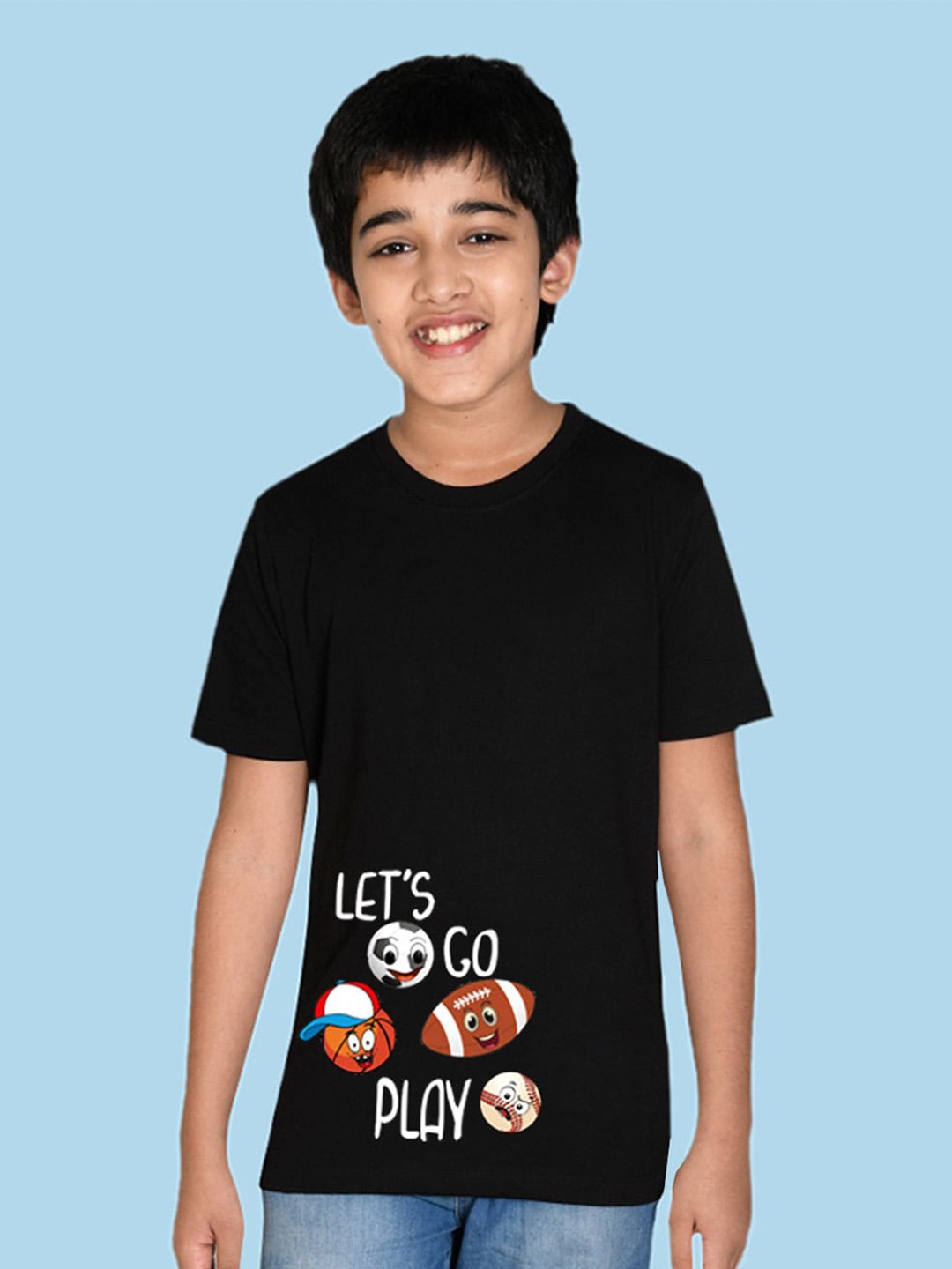 

NUSYL Boys Round Neck Graphic Printed Cotton T-shirt, Black