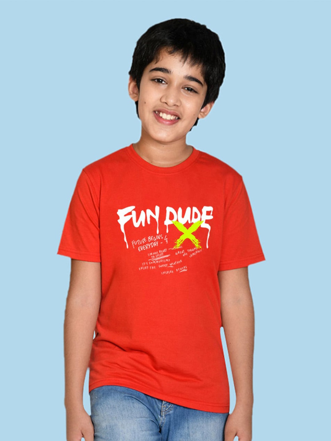

NUSYL Boys Typography Printed Round Neck T-shirt, Red