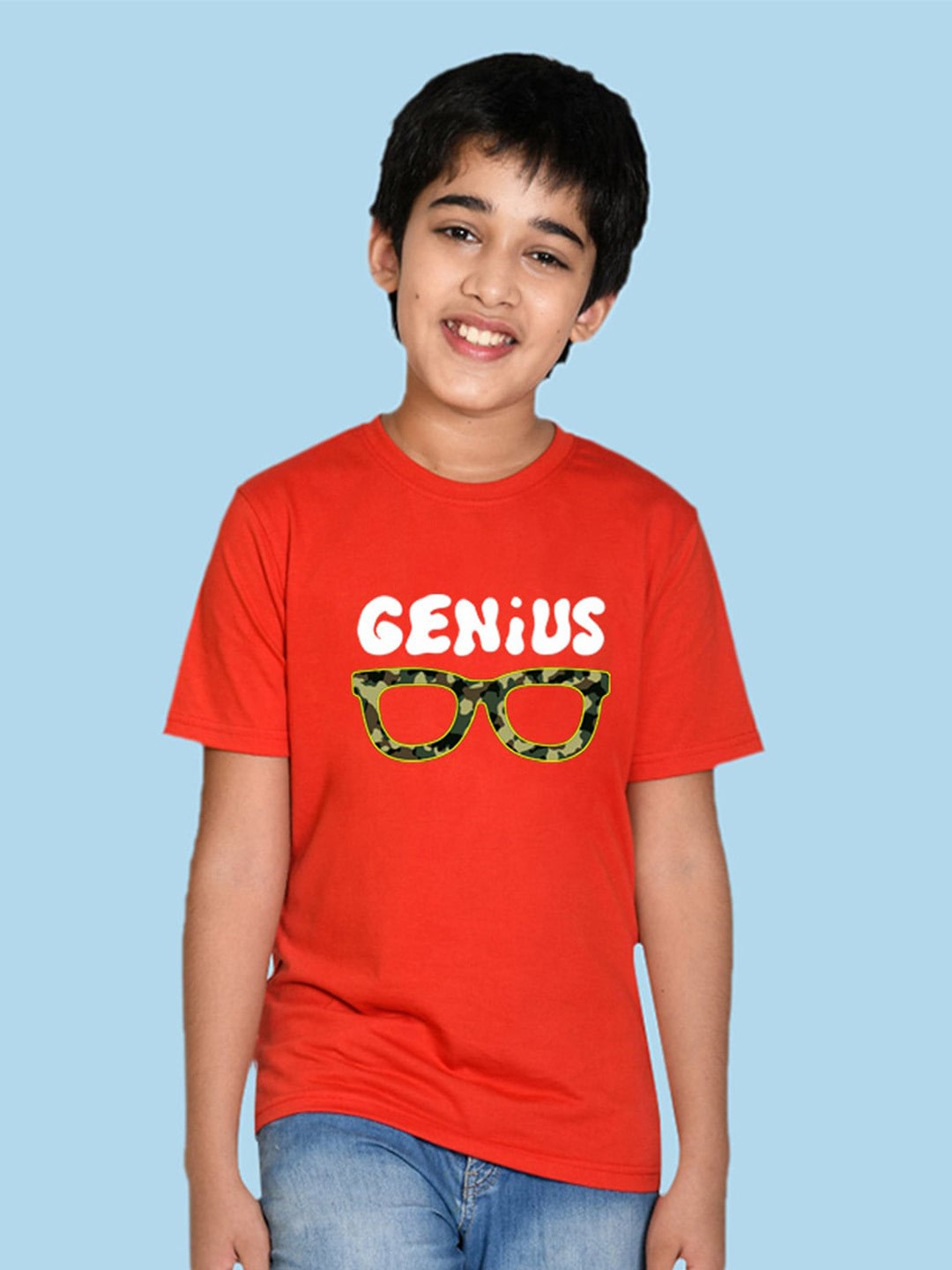 

NUSYL Boys Round Neck Typography Printed Cotton T-shirt, Red