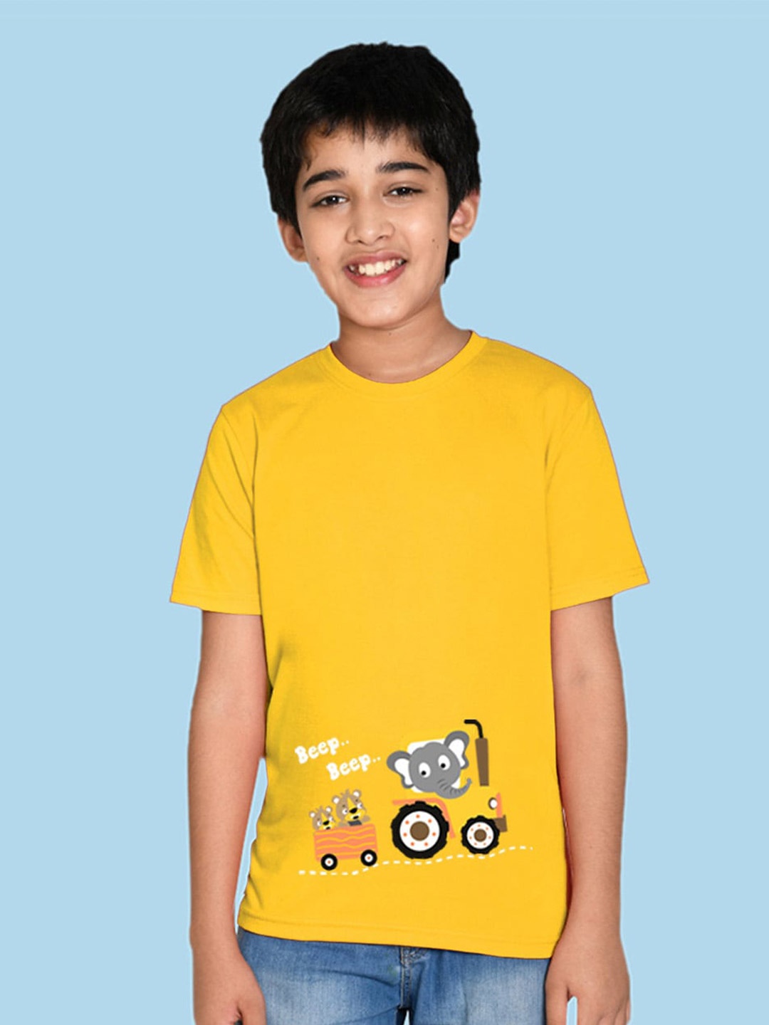 

NUSYL Boys Graphic Printed Round Neck T-shirt, Yellow