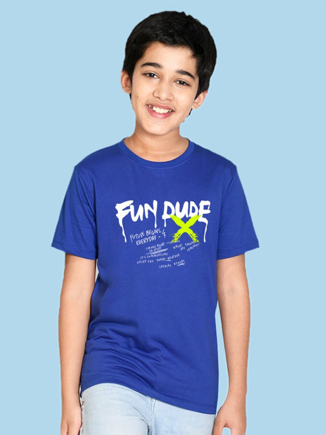 

NUSYL Boys Typography Printed Round Neck T-shirt, Blue