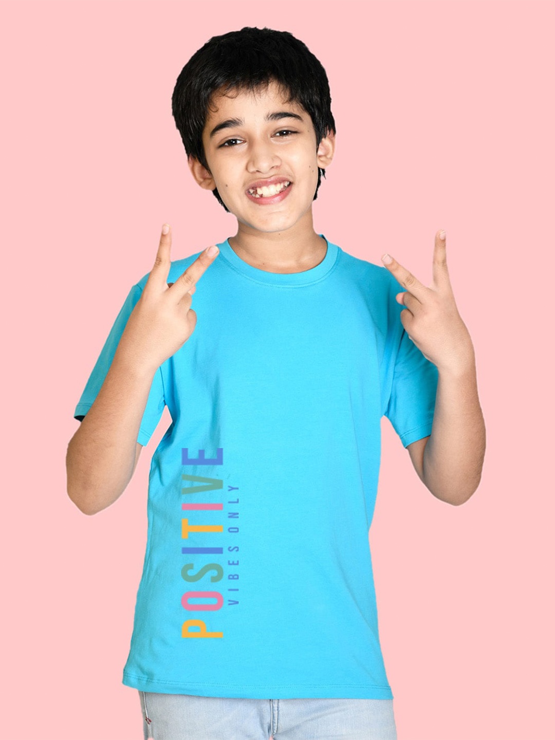 

NUSYL Boys Typography Printed T-shirt, Turquoise blue