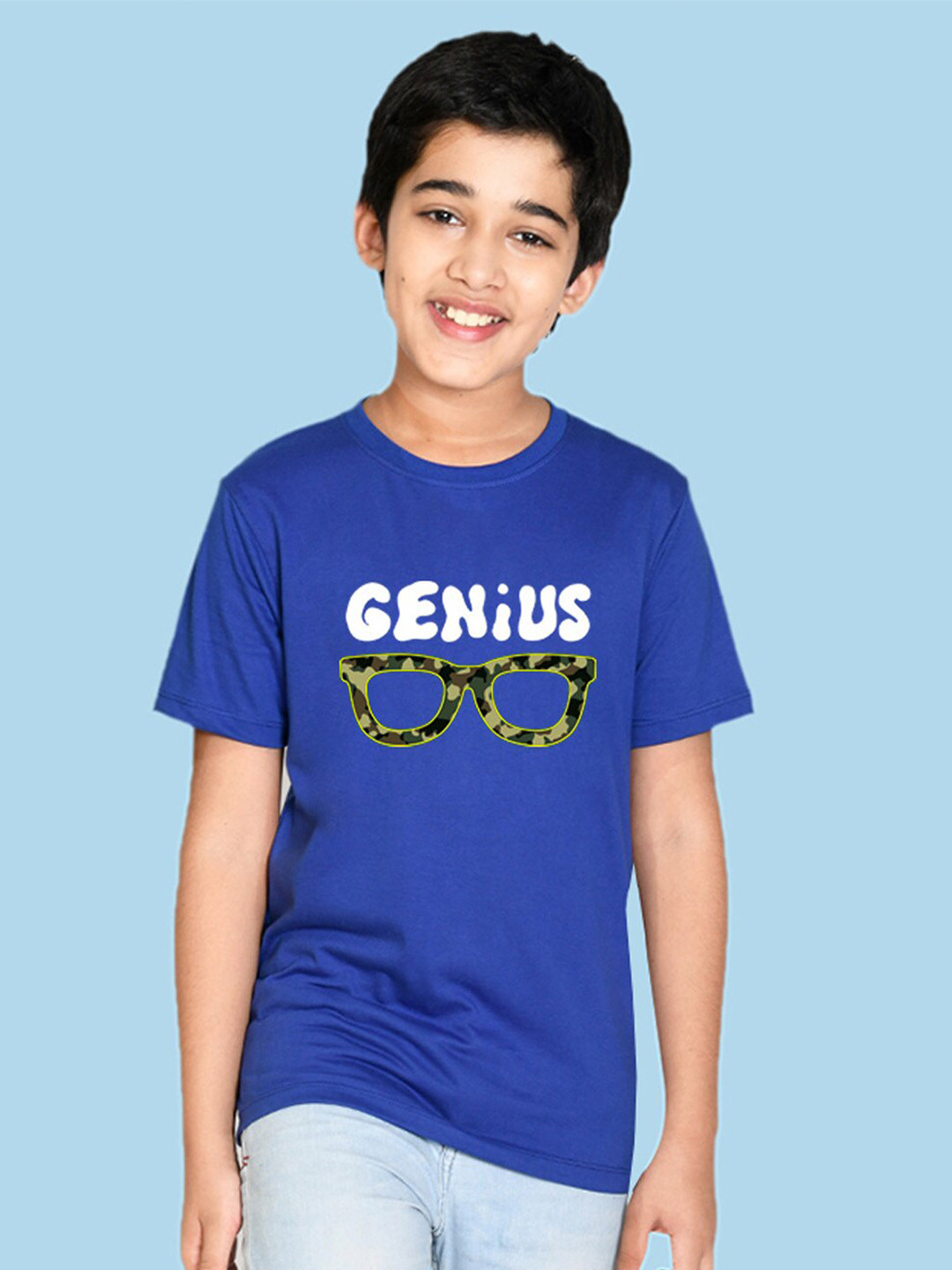 

NUSYL Boys Typography Printed Applique T-shirt, Blue