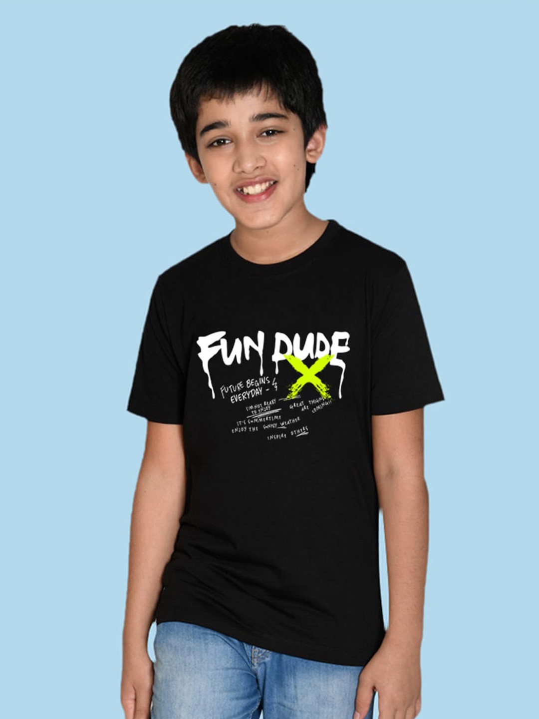 

NUSYL Boys Typography Printed Round Neck T-shirt, Black