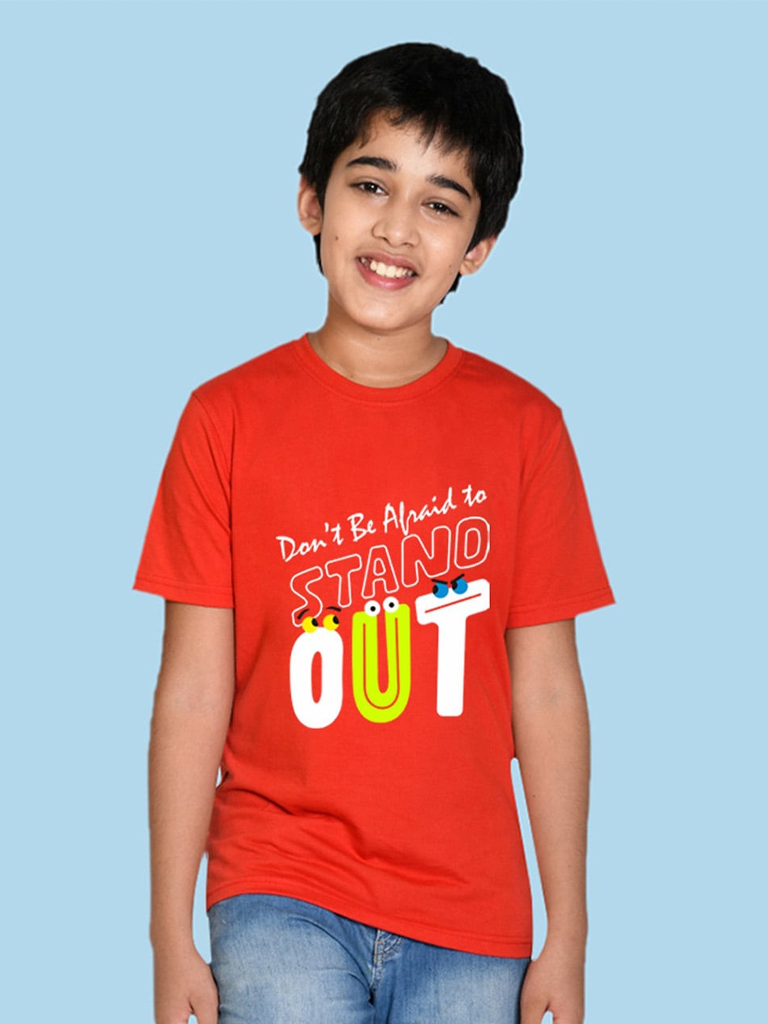 

NUSYL Boys Round Neck Typography Printed T-shirt, Red