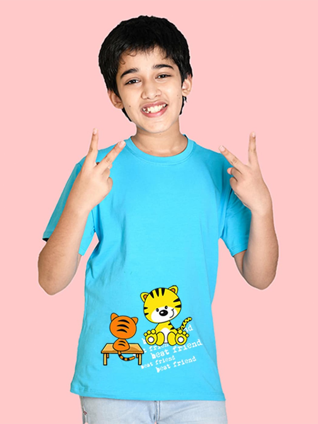 

NUSYL Boys Round Neck Graphic Printed T-shirt, Blue