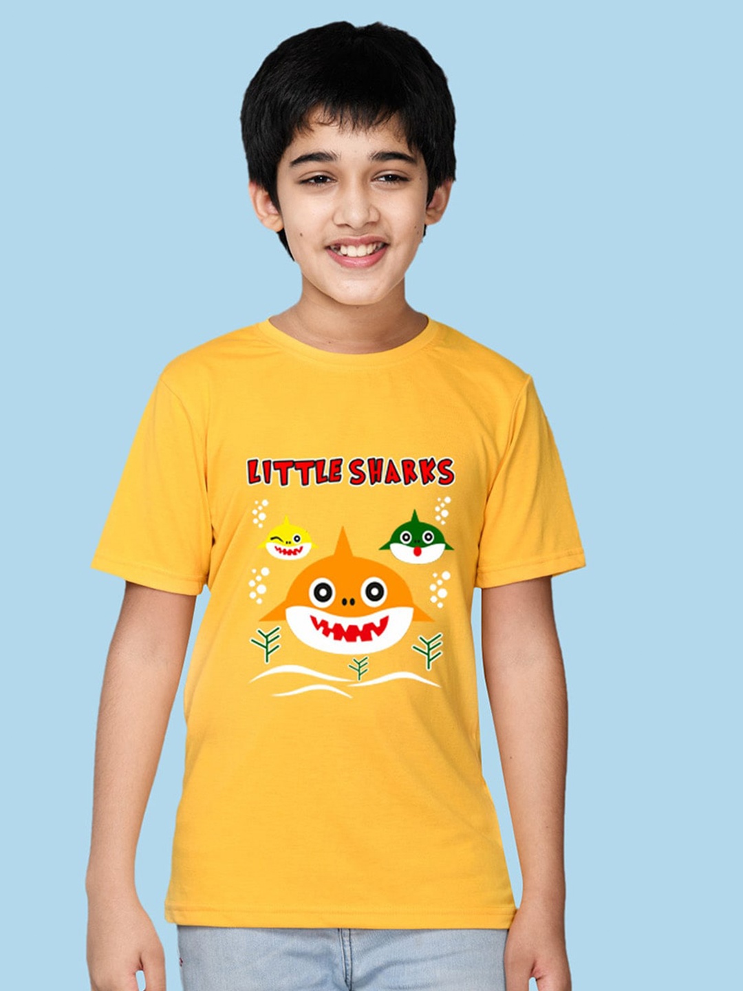 

NUSYL Boys Shark Printed Short Sleeve Casual T-shirt, Yellow