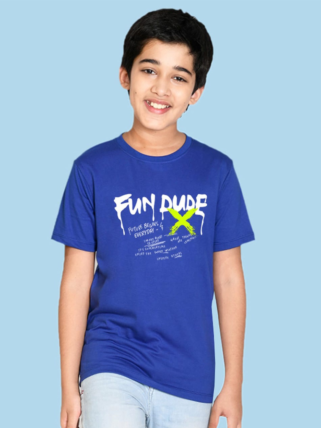 

NUSYL Boys Typography Printed T-shirt, Blue