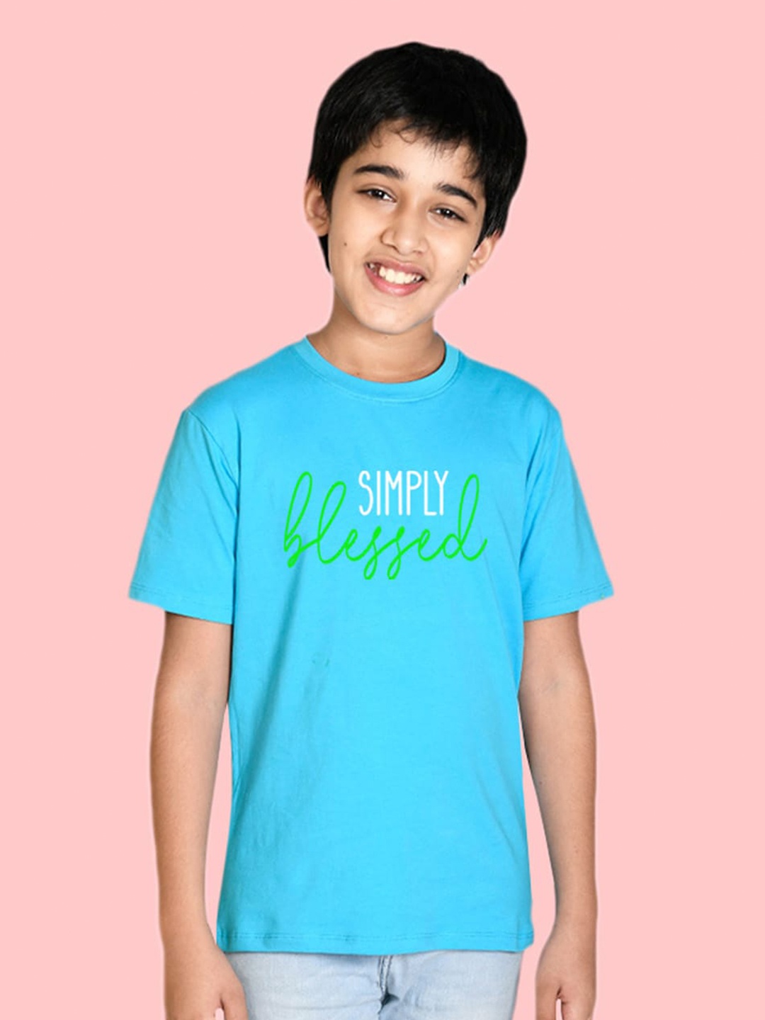 

NUSYL Boys Typography Printed Cotton T-shirt, Blue