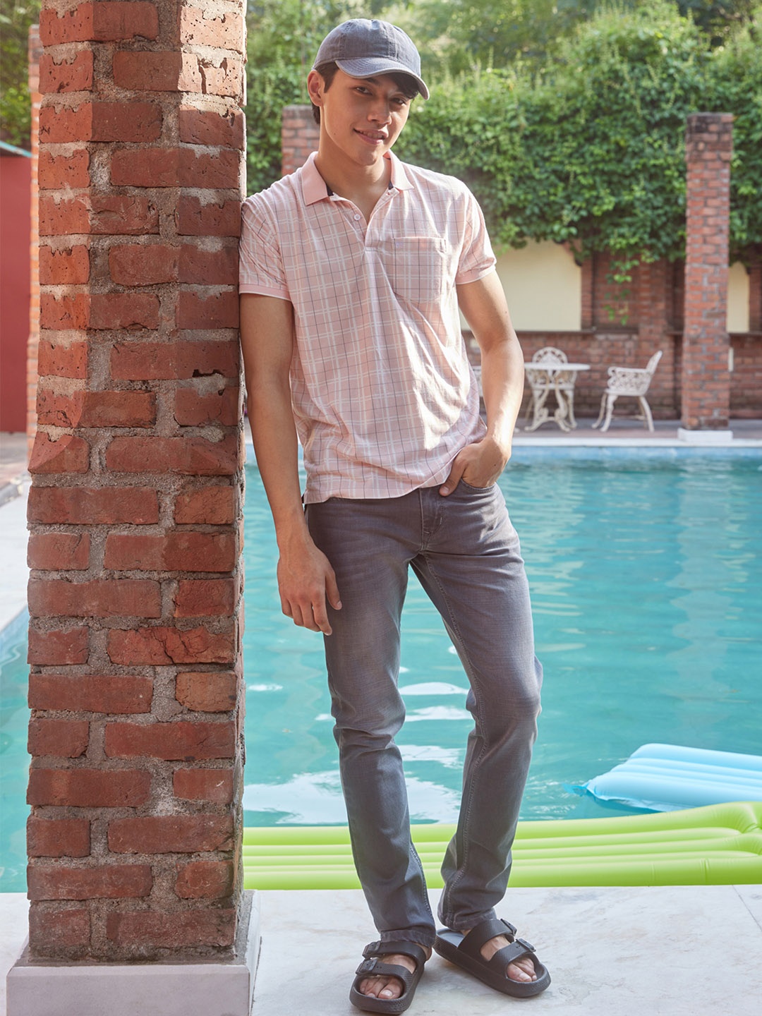 

Crimsoune Club Checked Polo Collar T-shirt, Peach