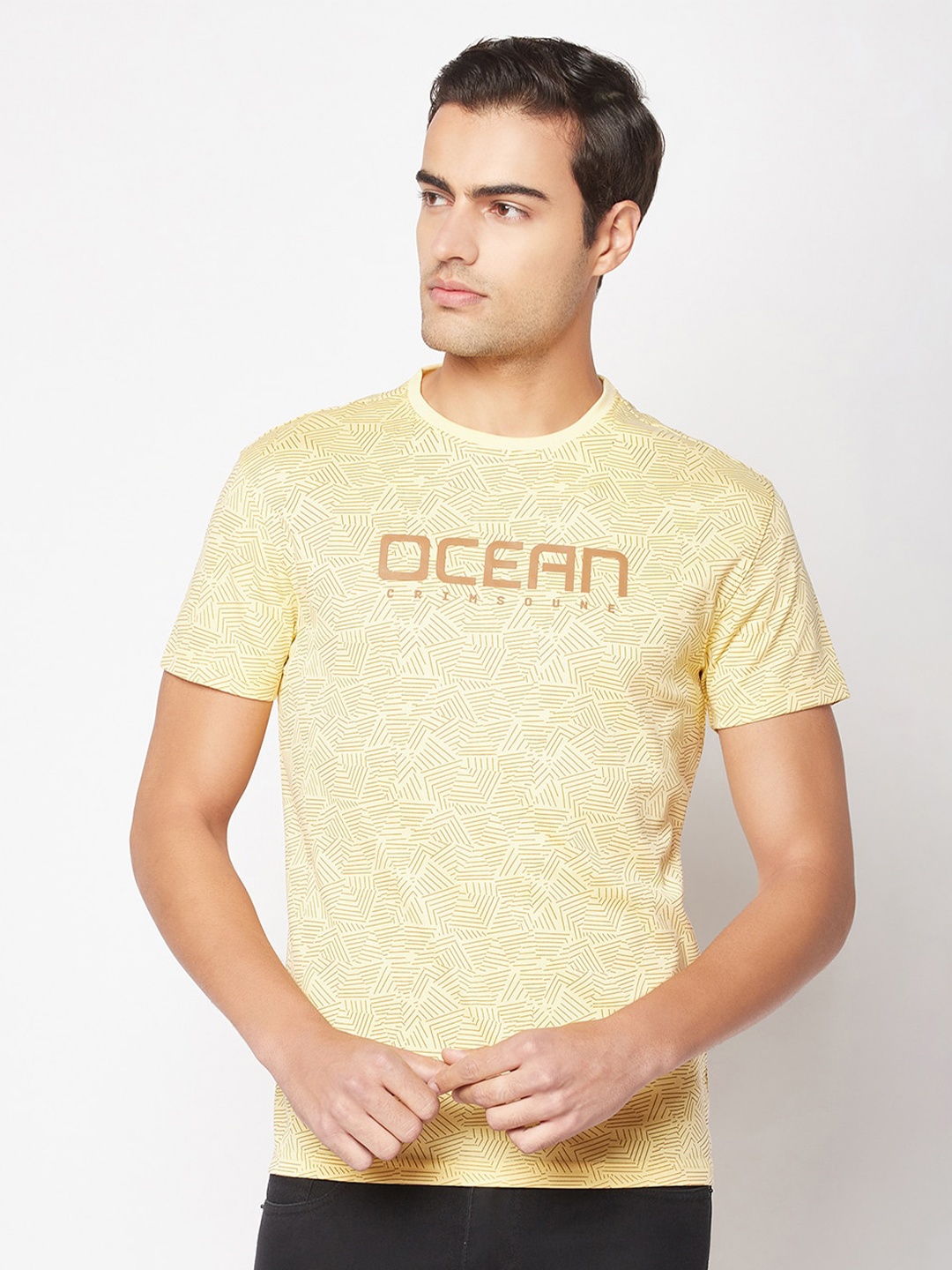

Crimsoune Club Men Typography Printed Cotton T-shirt, Yellow