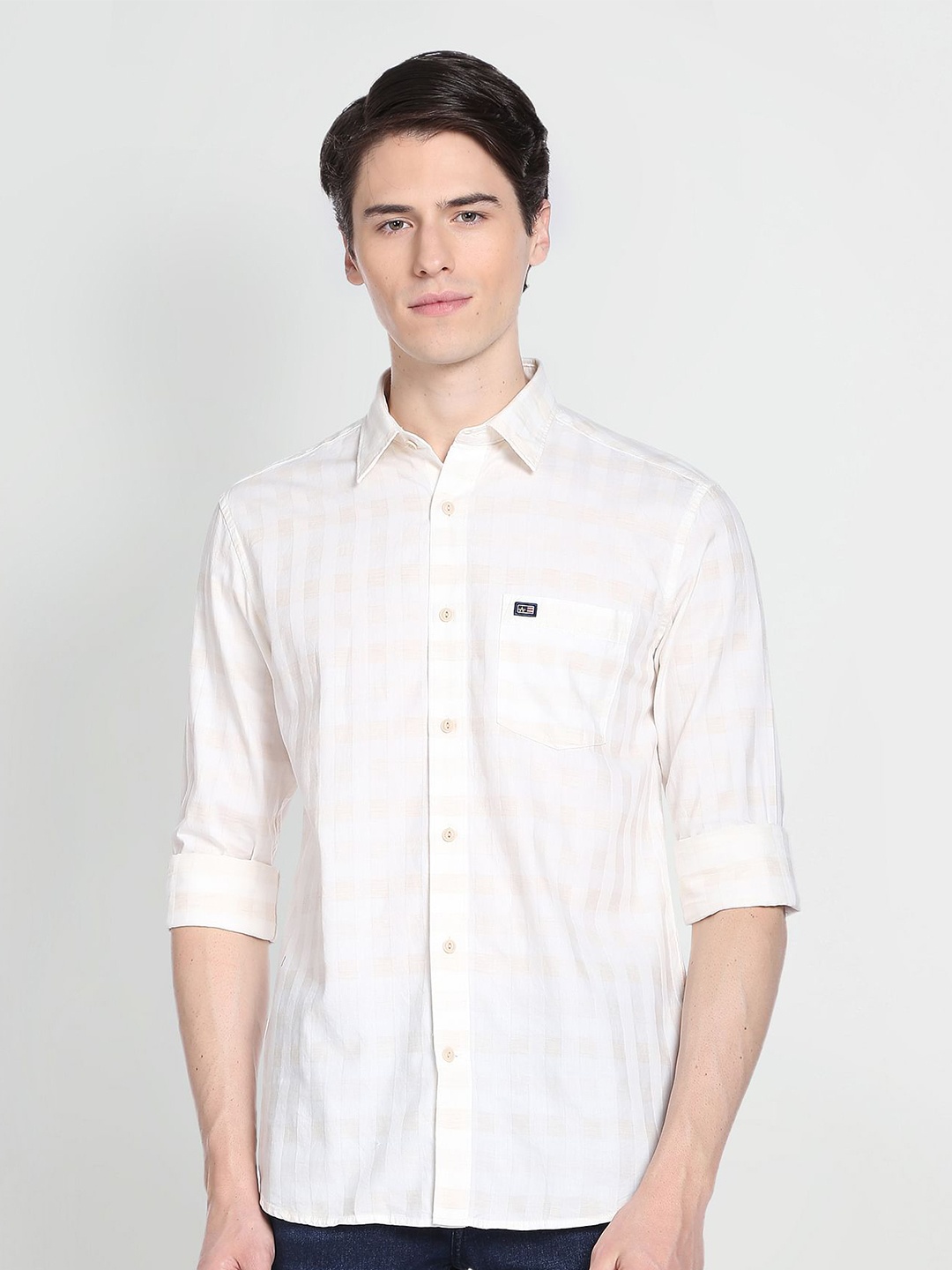 

Arrow Sport Tartan Checks Cotton Casual Shirt, Beige