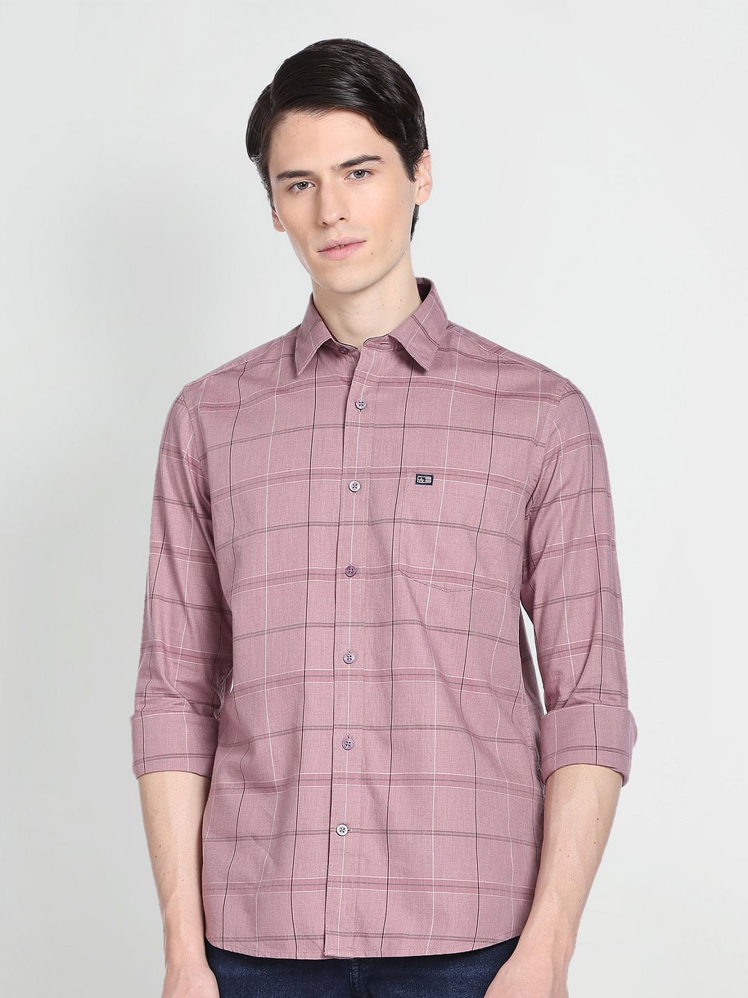 

Arrow Sport Windowpane Checks Cotton Casual Shirt, Purple