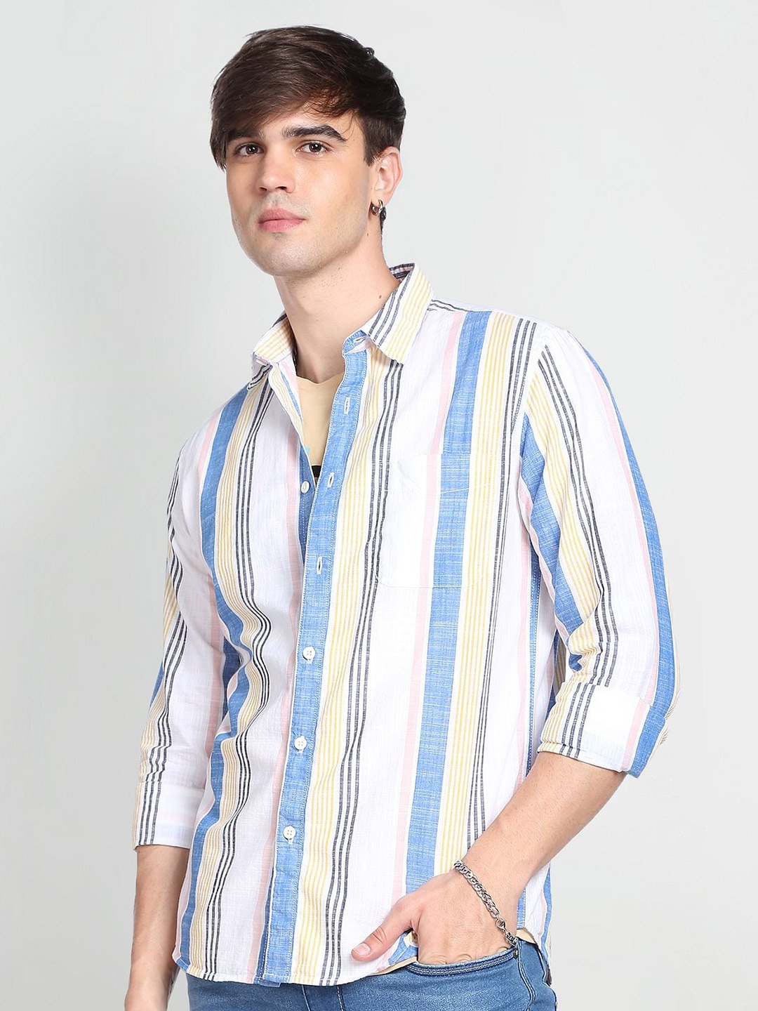 

Flying Machine Vertical Stripe Slim Fit Casual Shirt, White