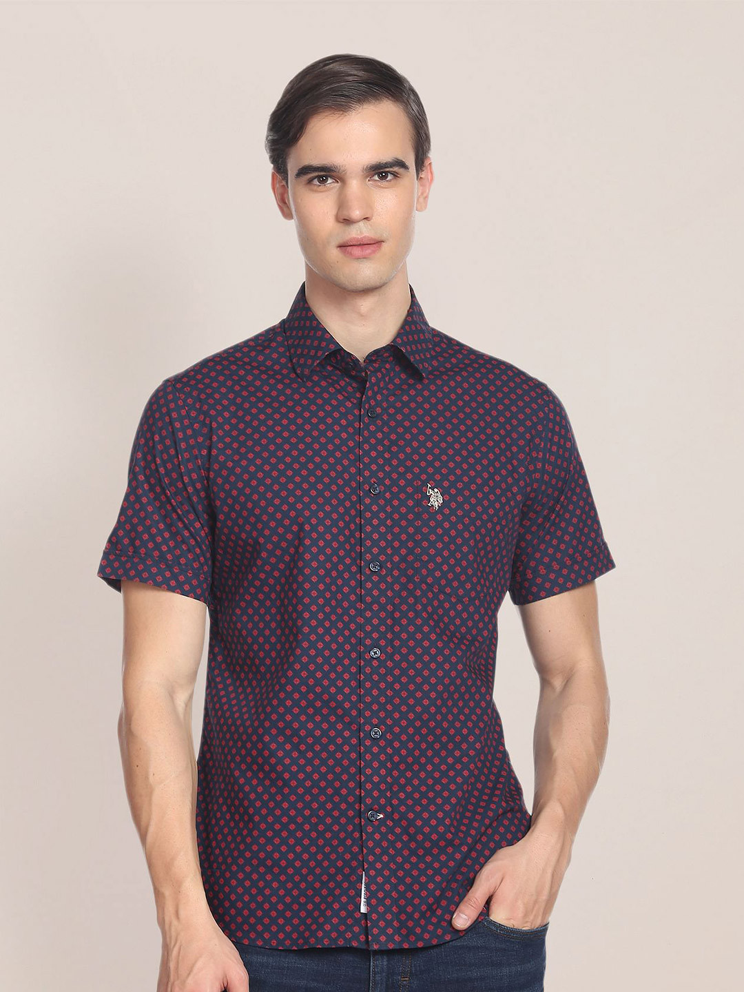 

U.S. Polo Assn. Geometric Printed Pure Cotton Casual Shirt, Navy blue