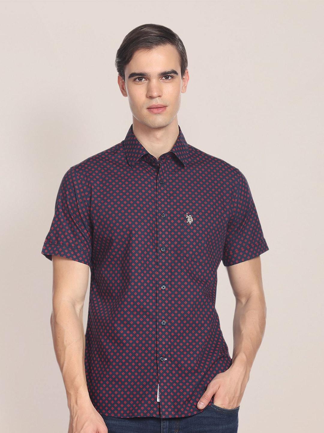 

U.S. Polo Assn. Geometric Printed Pure Cotton Casual Shirt, Navy blue