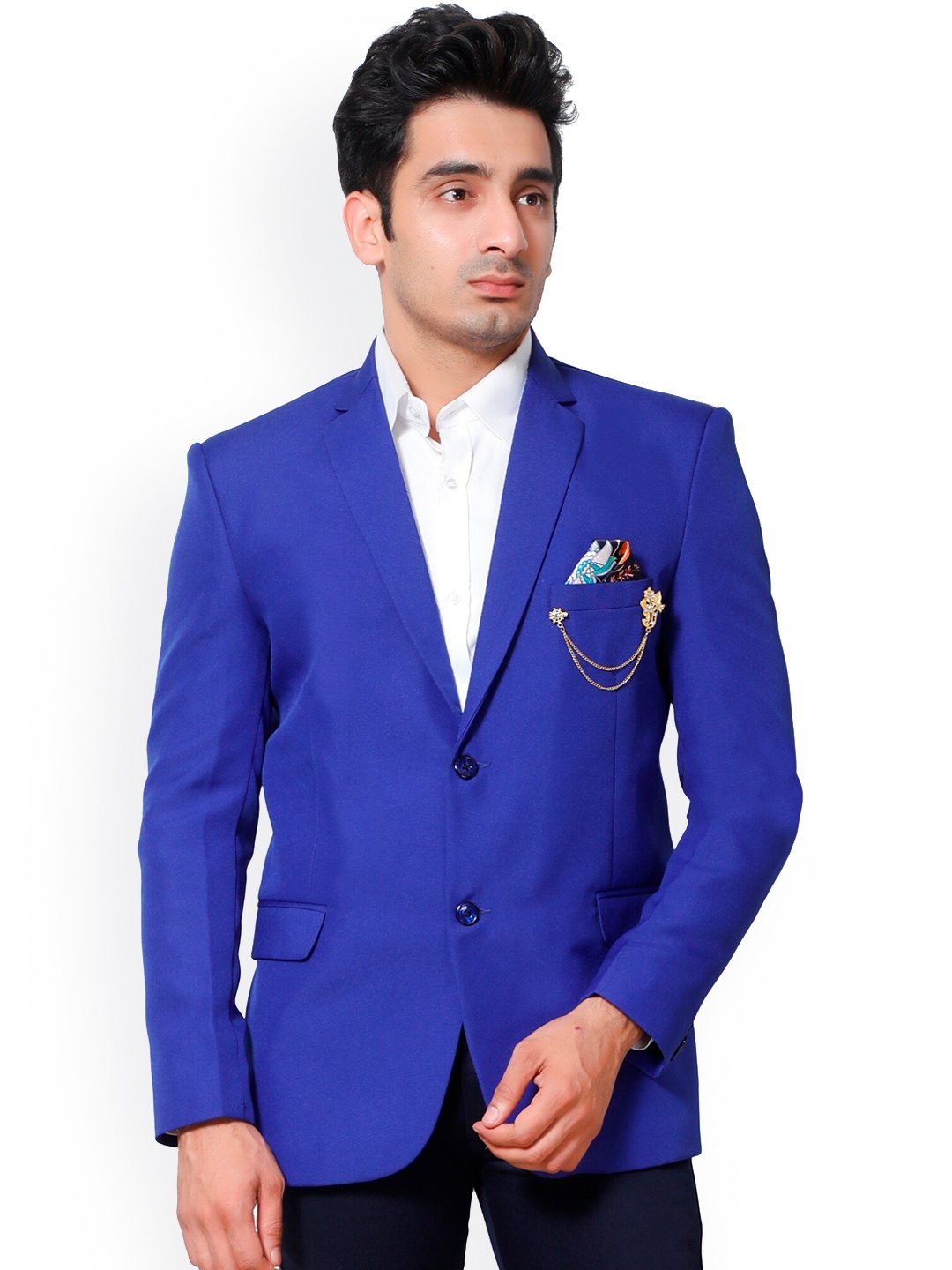 

FOURFOLDS Single Breasted Formal Blazer, Blue