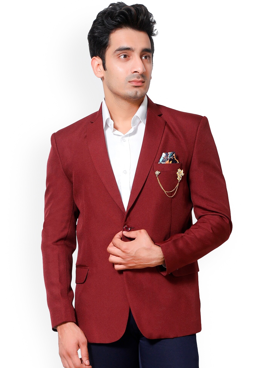 

FOURFOLDS Single Breasted Formal Blazer, Maroon