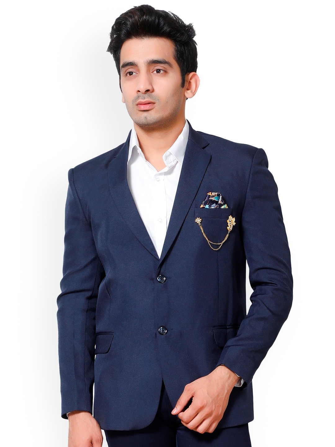 

FOURFOLDS Single Breasted Formal Blazer, Navy blue