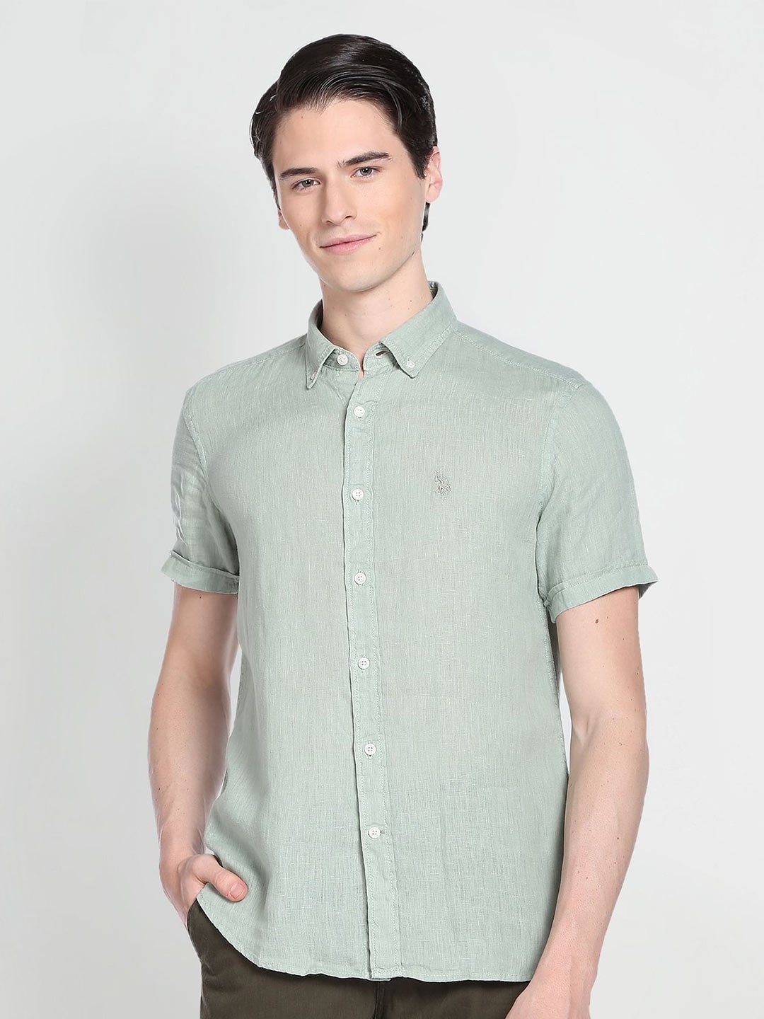 

U.S. Polo Assn. Denim Co. Men Casual Linen Shirt, Green
