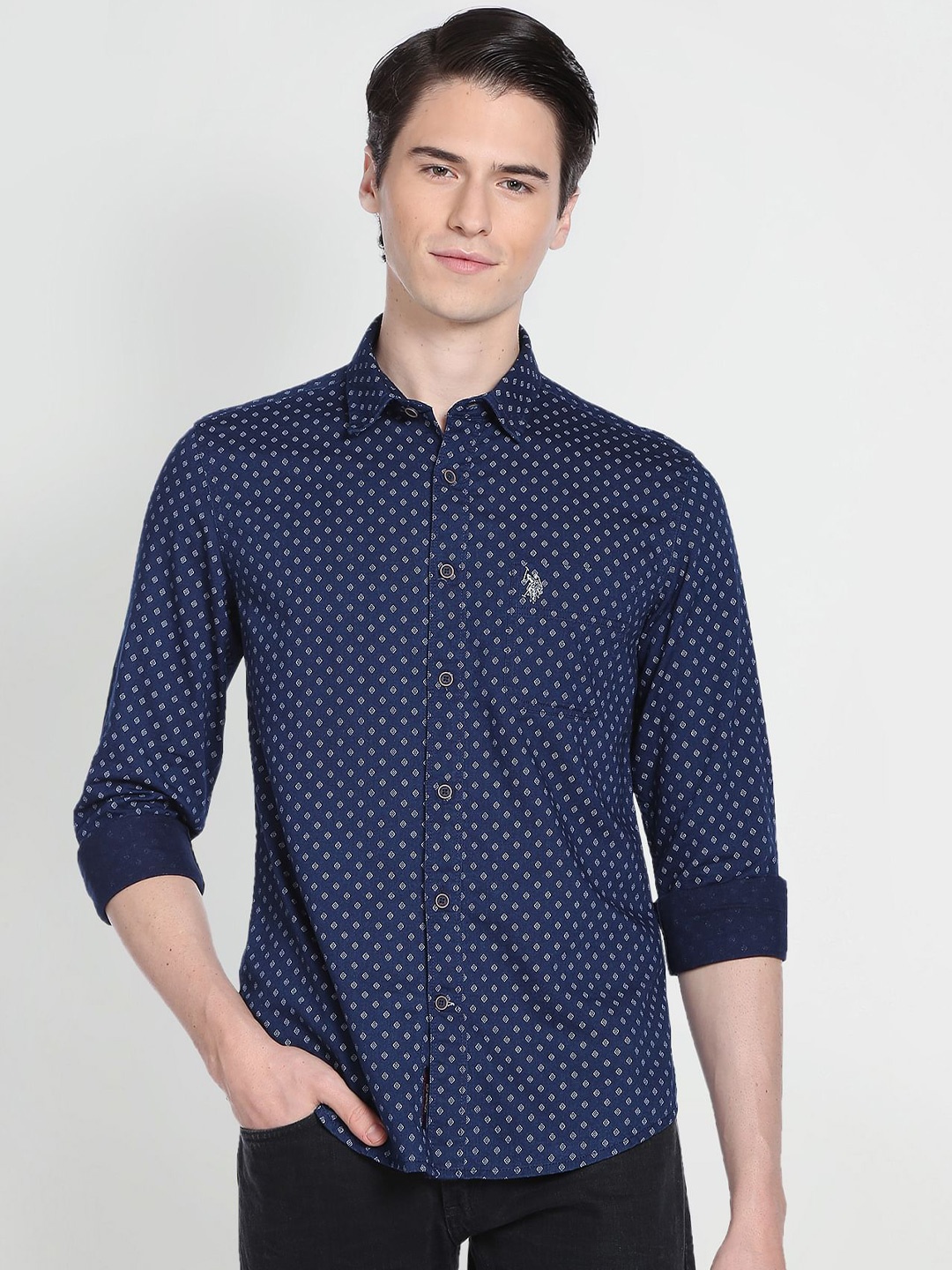 

U.S. Polo Assn. Denim Co. Floral Printed Pure Cotton Casual Shirt, Navy blue