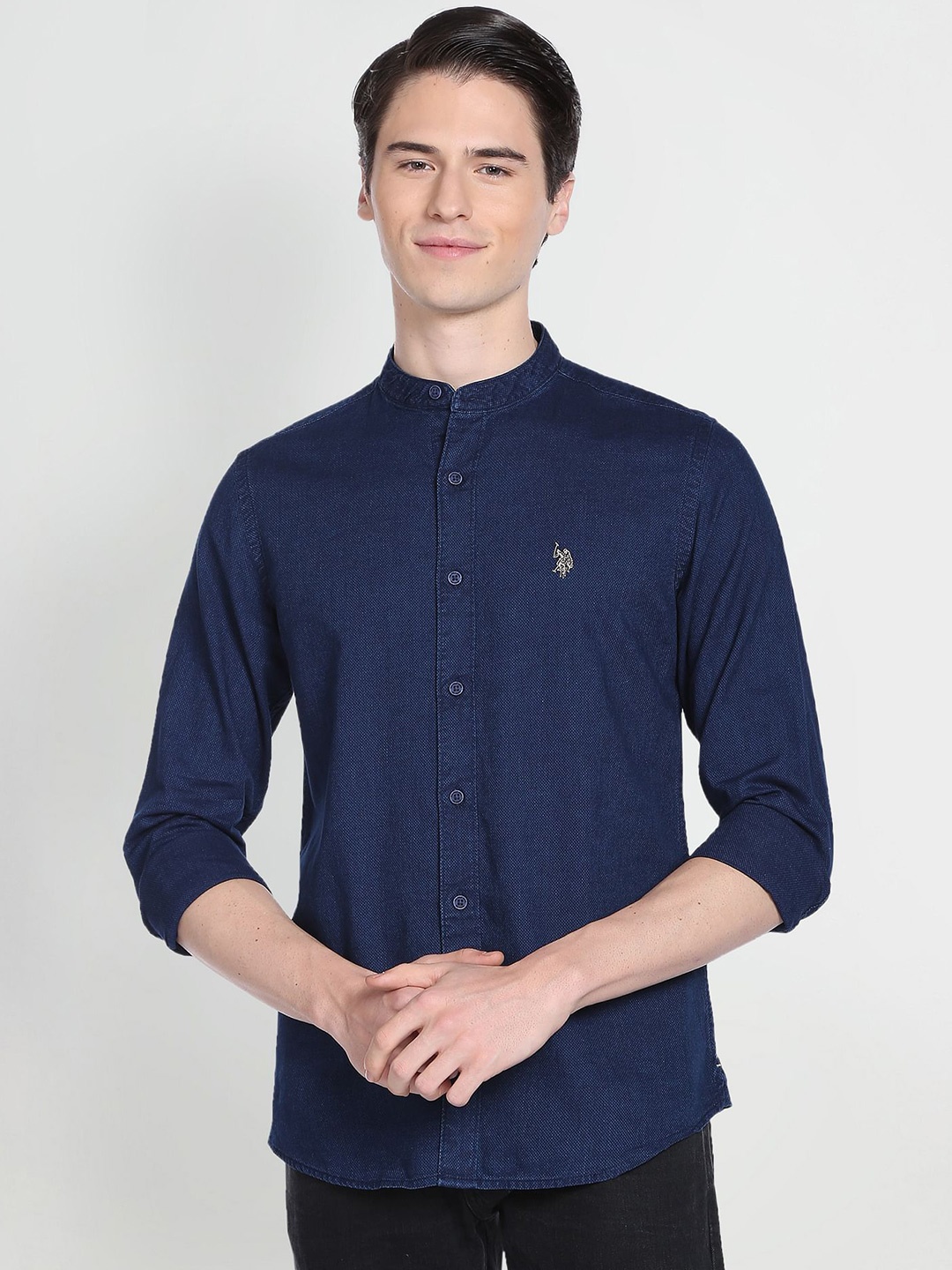 

U.S. Polo Assn. Denim Co. Mandarin Collar Casual Shirt, Blue