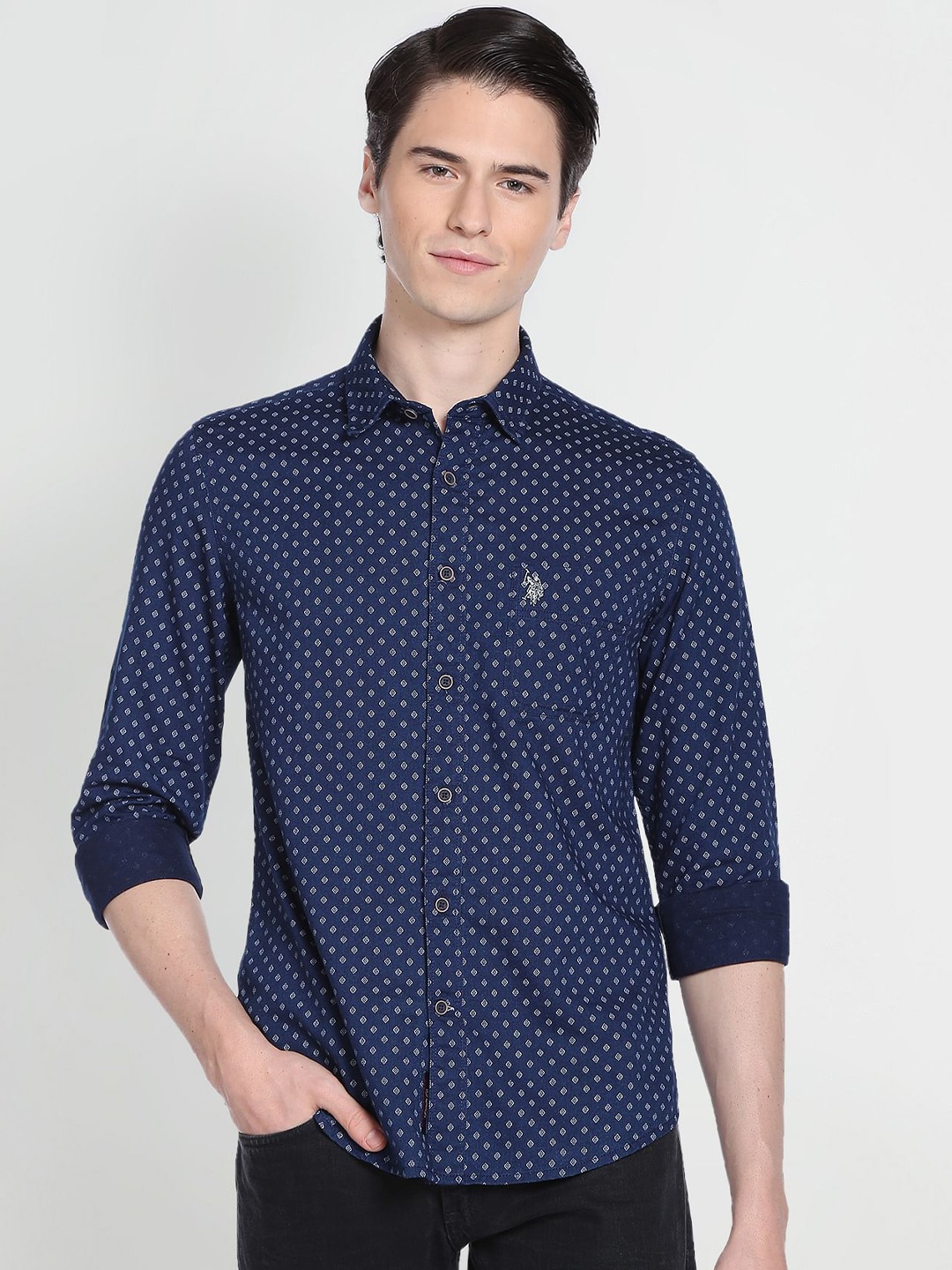 

U.S. Polo Assn. Denim Co. Men Plus Size Micro Ditsy Printed Cotton Casual Shirt, Blue
