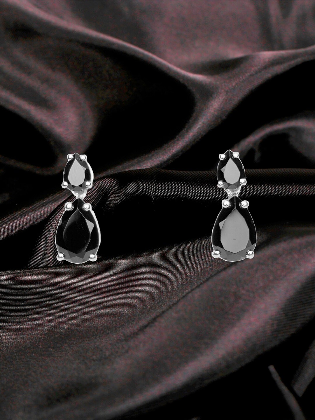 

HIFLYER JEWELS Silver-Plated Teardrop Shaped Sterling Silver Drop Earrings, Black