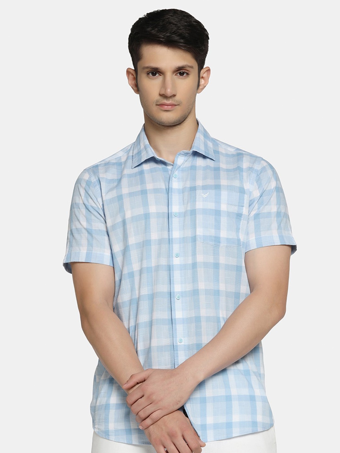 

Blackberrys Plus Size Tartan Checks Cotton Casual Shirt, Blue
