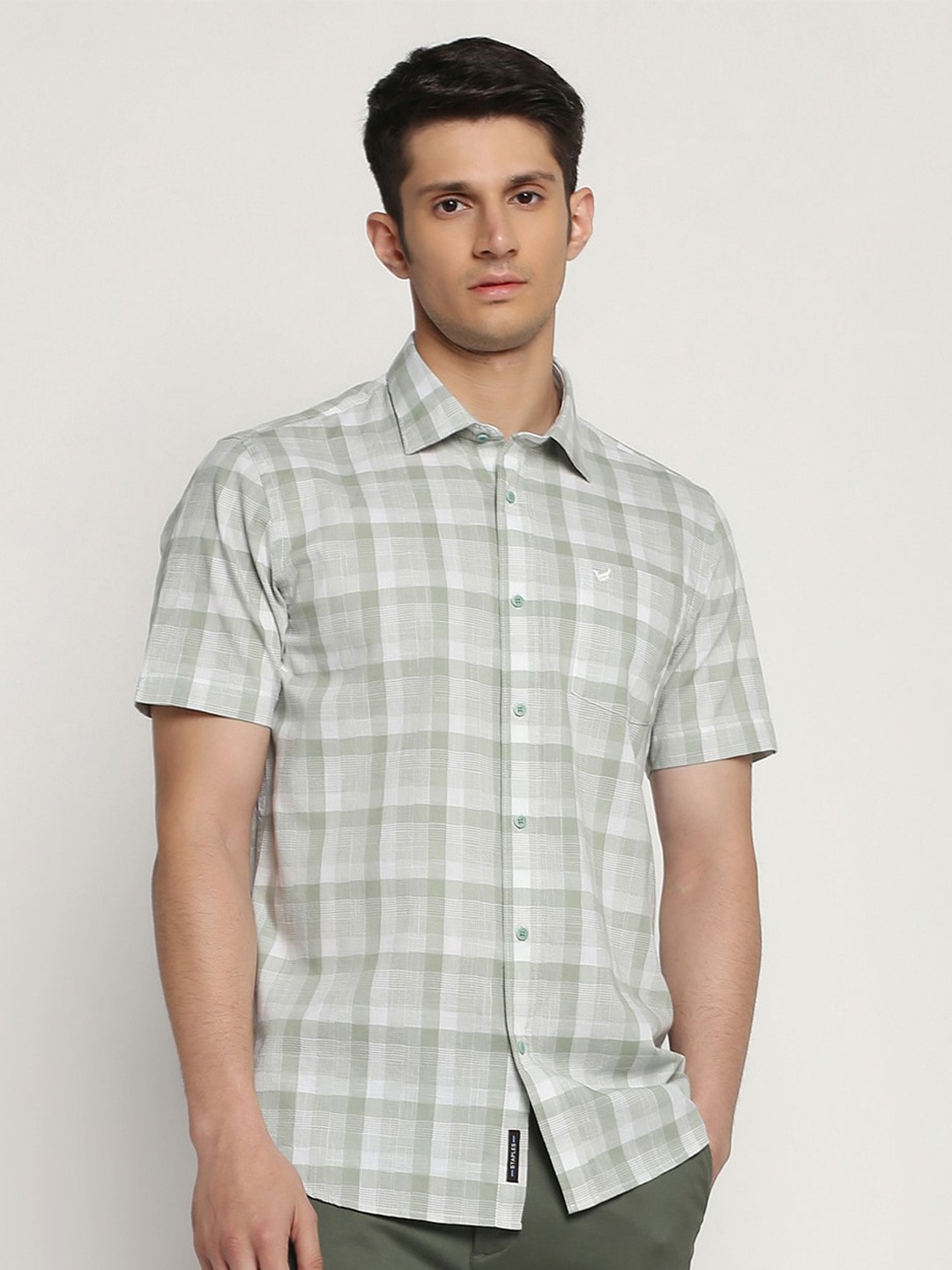

Blackberrys Tartan Checks Pure Cotton Slim Fit Casual Shirt, Olive