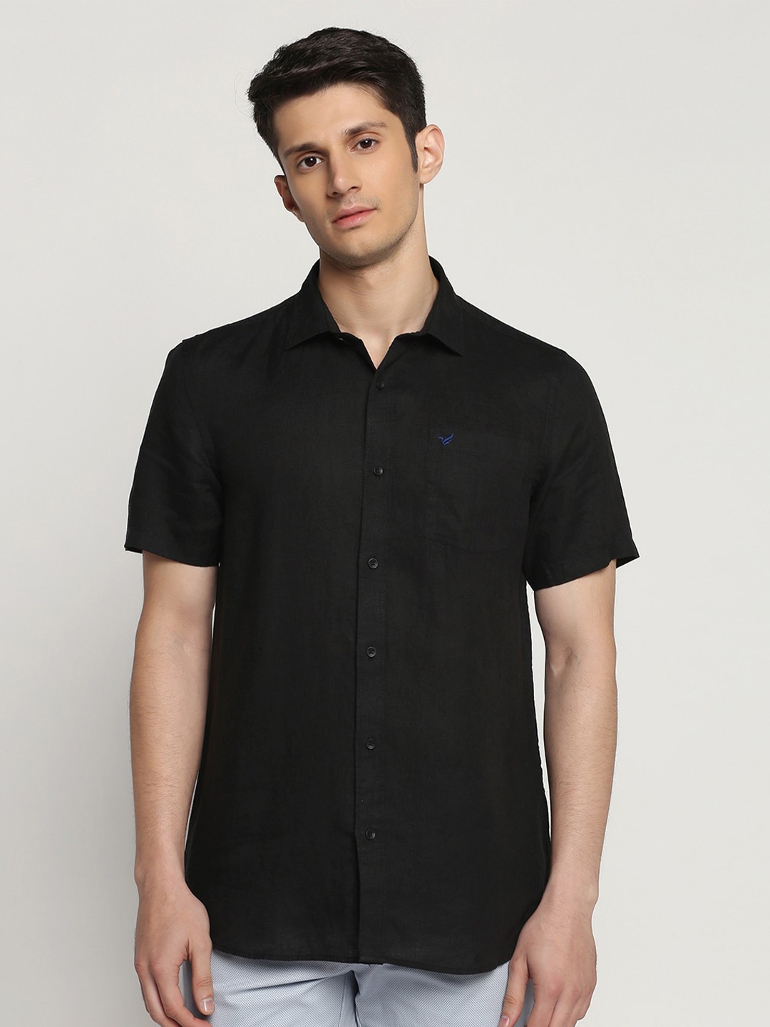 

Blackberrys Men Slim Fit Linen Casual Shirt, Black