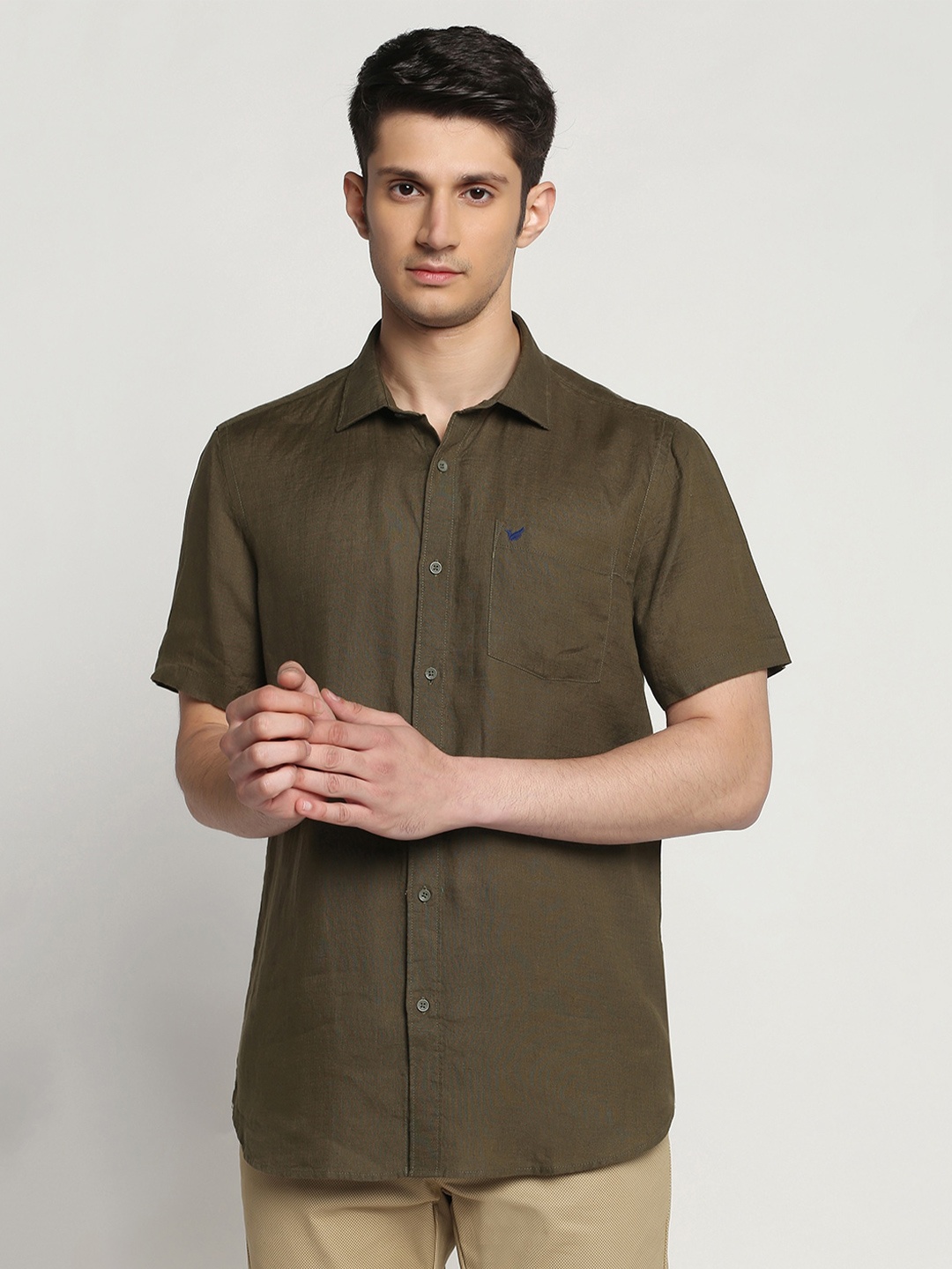 

Blackberrys Slim Fit Shirt Collar Pure Linen Casual Shirt, Olive