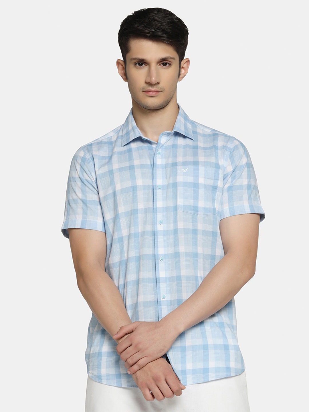 

Blackberrys Slim Fit Tartan Checks Pure Cotton Casual Shirt, Blue