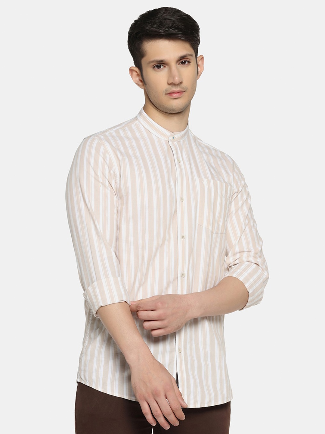 

Blackberrys Striped Pure Cotton Slim Fit Casual Shirt, Beige