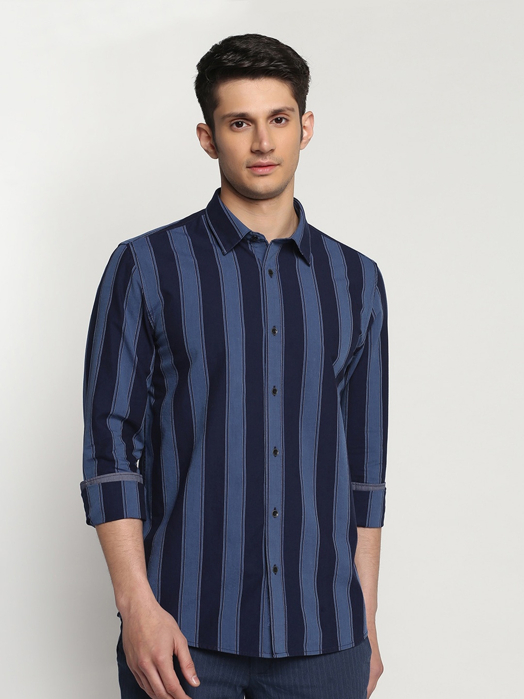 

Blackberrys Men Slim Fit Striped Cotton Casual Shirt, Blue