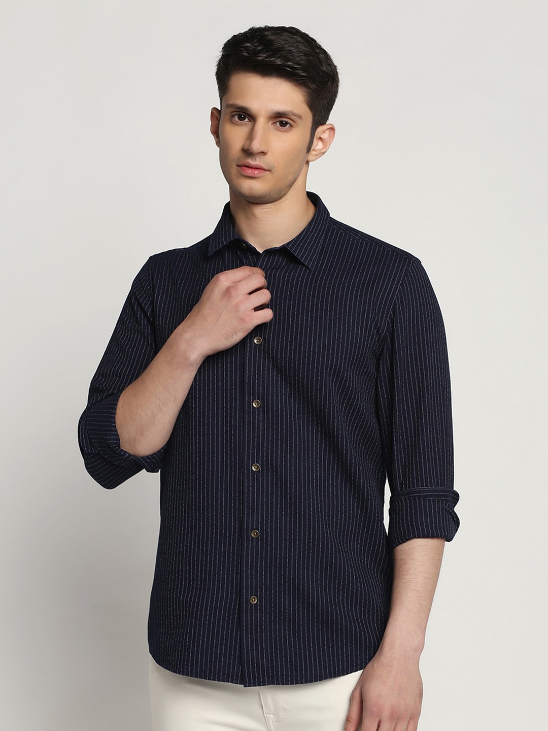 

Blackberrys Men Slim Fit Striped Cotton Casual Shirt, Blue