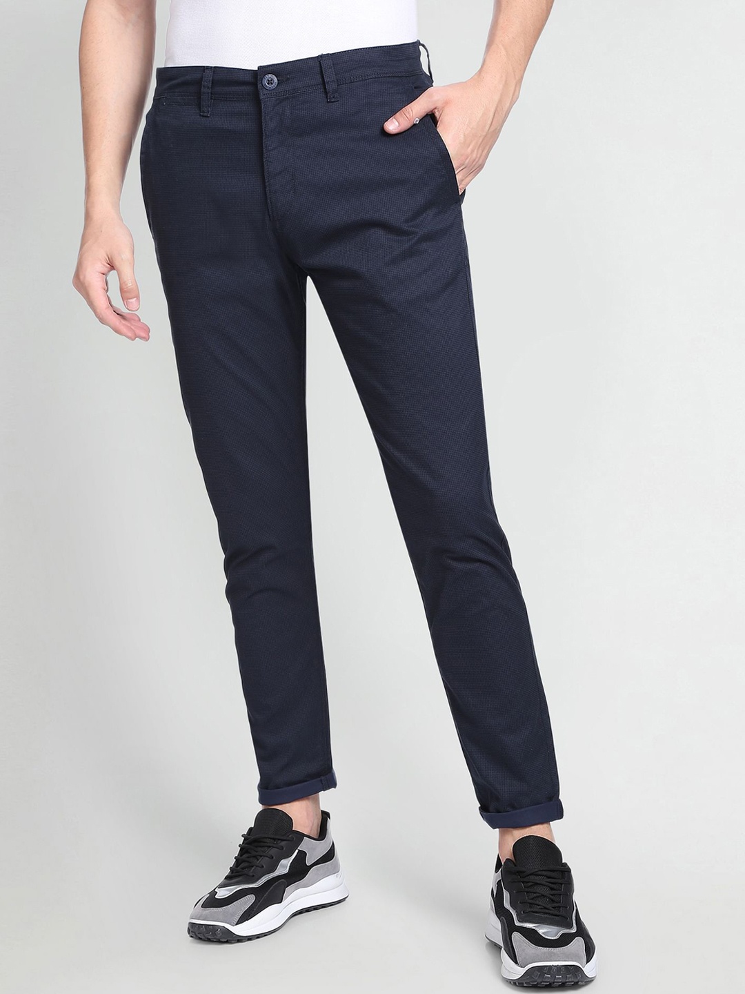 

Flying Machine Geometric Print Twill Casual Trousers, Navy blue