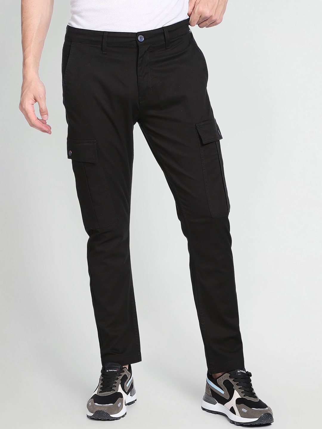 

Flying Machine Slim Fit Twill Cargo Trousers, Black