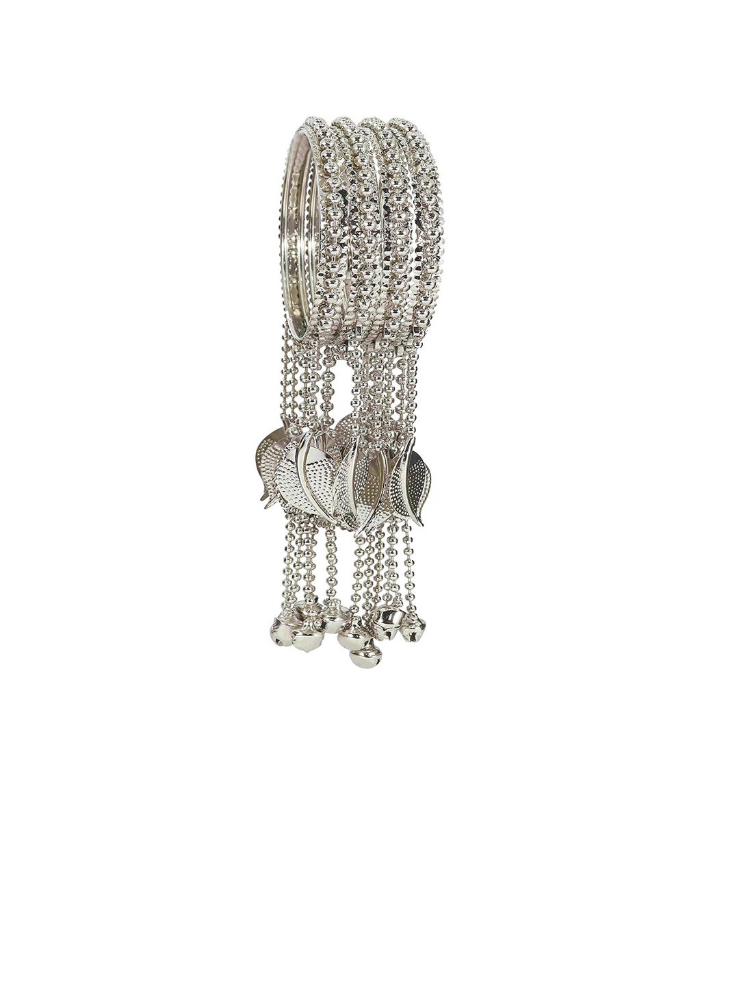 

NMII Set Of 4 Silver-Plated Worked Latkan Kaleere Kada Bangles